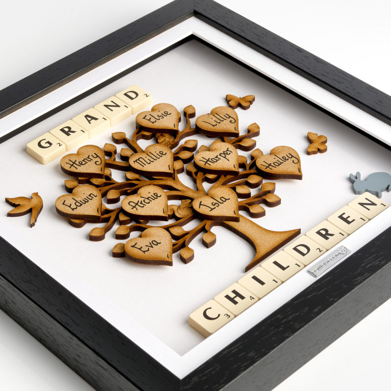 Grandchildren Scrabble family tree gift frame presents