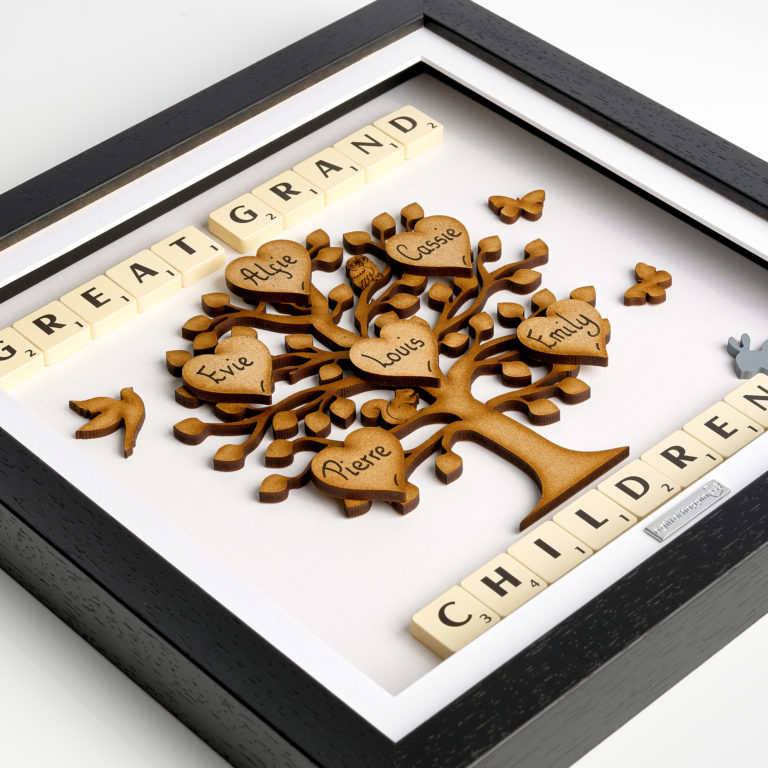 Grandchildren Scrabble family tree gift frame presents