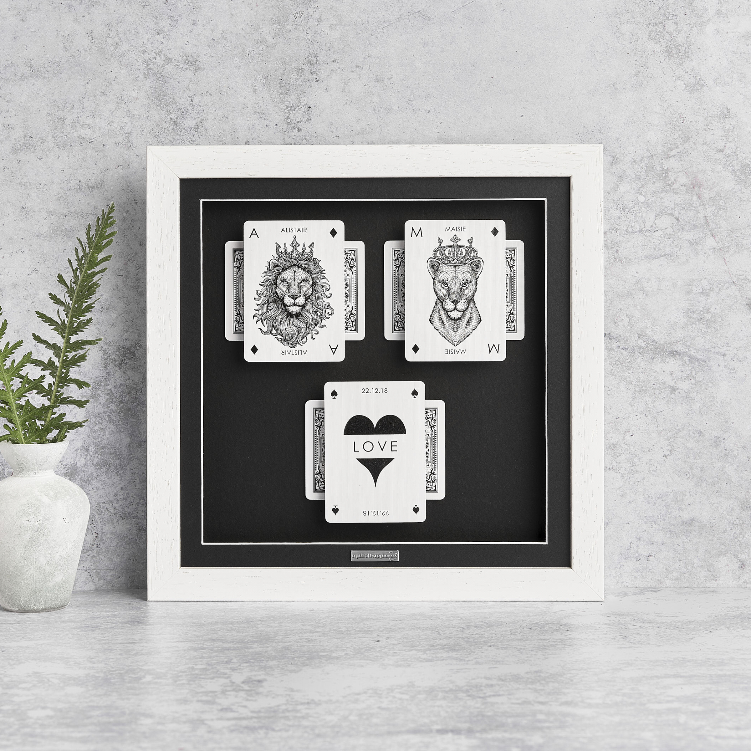 Lion Portrait ‘Dating Couple’ Playing Card Frame