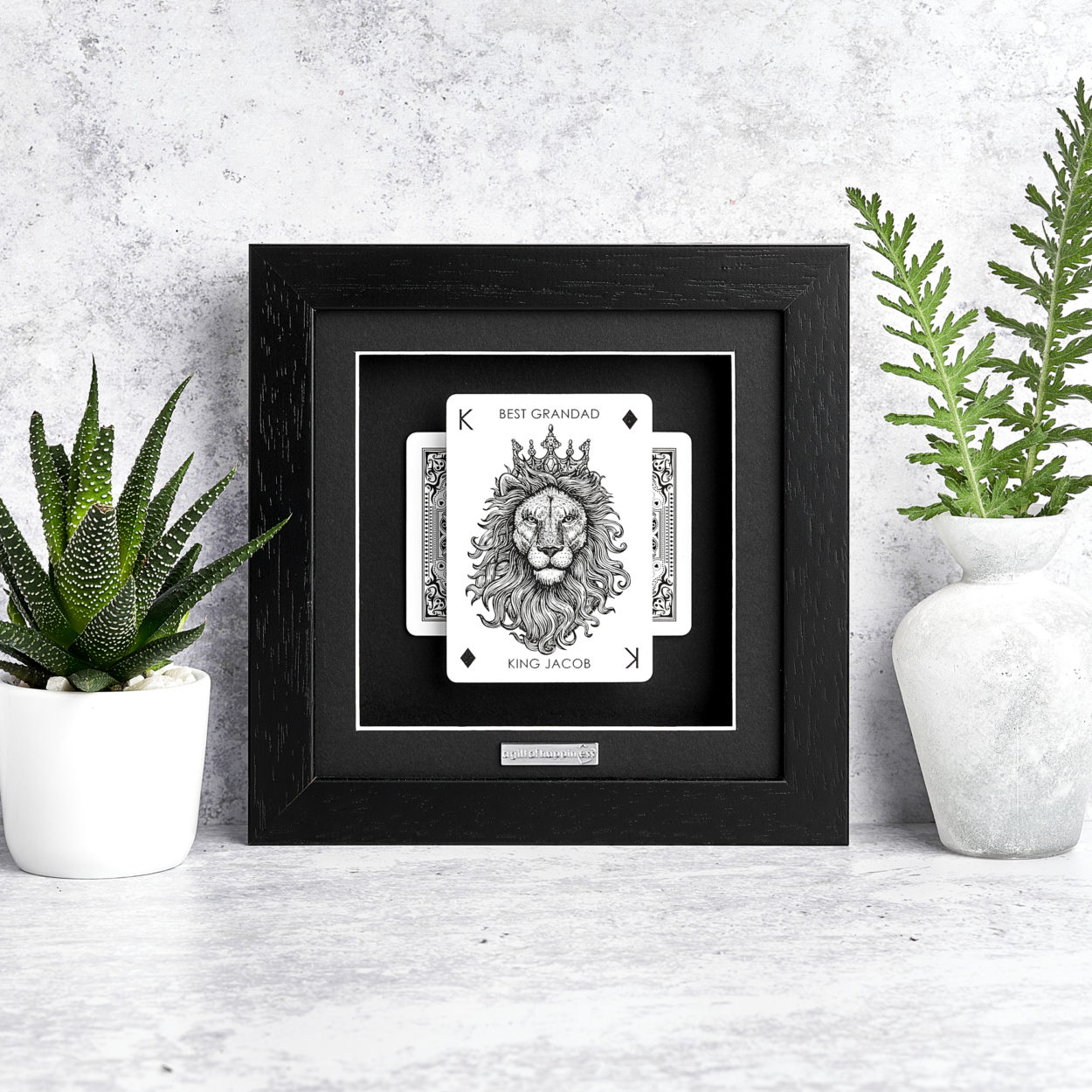 Best Grandad Personalised Lion Playing Card 3D Gift Frame HEADON SQ.blk