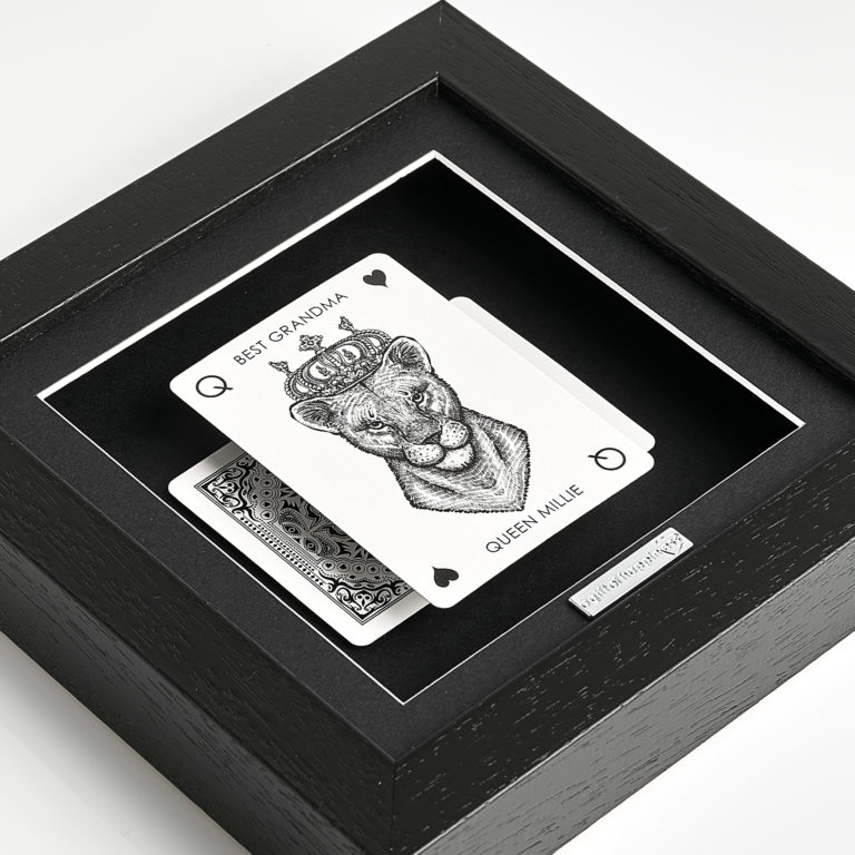 Best  Grandma  Personalised Lioness Playing Card 3D Gift Frame FLAT SQ.blk