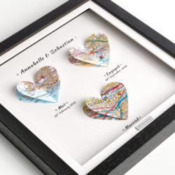 Custom Three-Heart Map Gift Frame Wall Art Gift For Her Gift For Him Black Frame