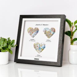Custom Heart Map Gift Frame Wall Art Gift For Her Gift For Him Black Frame