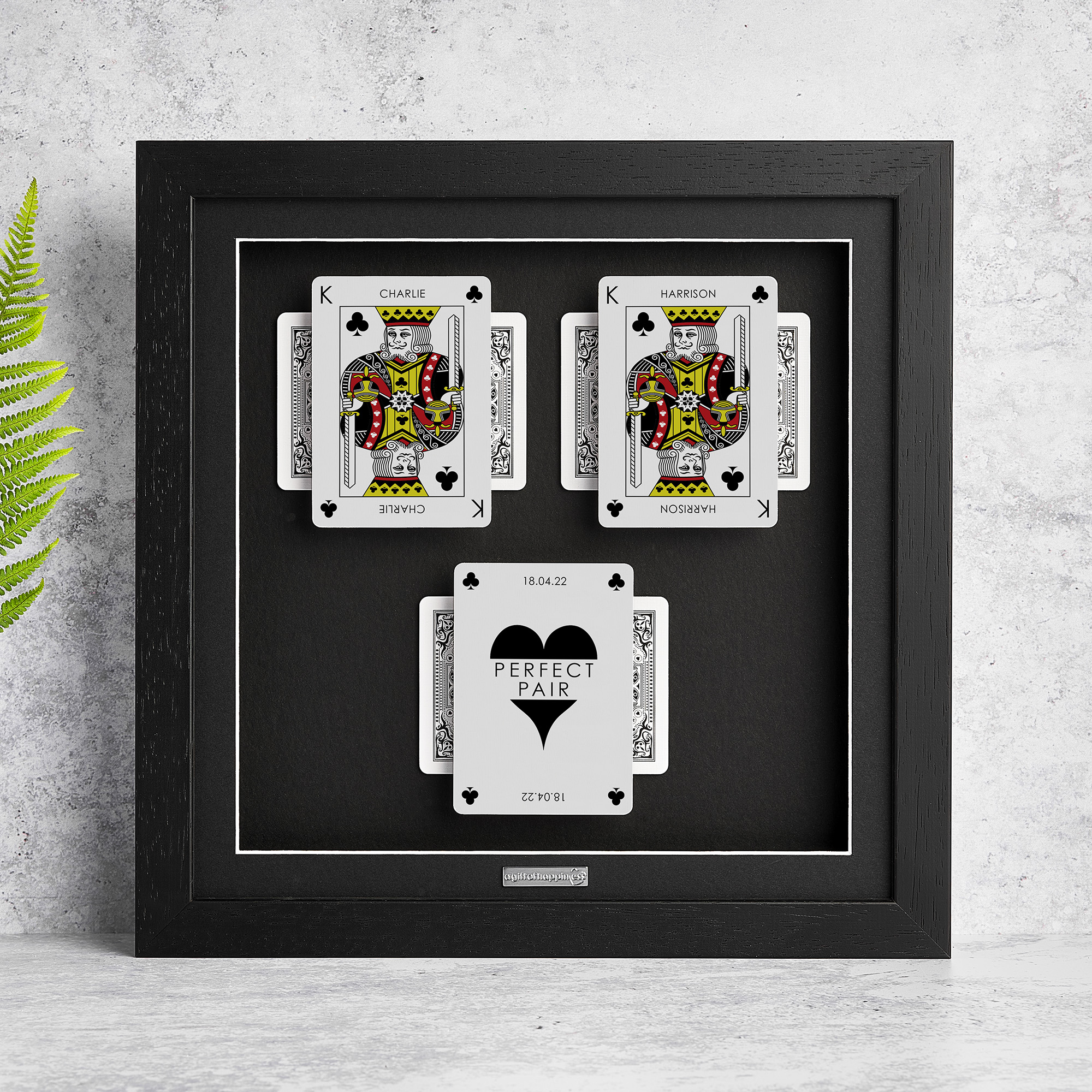 Personalised couples wall art featuring King and King playing cards with a milestone occasion and date