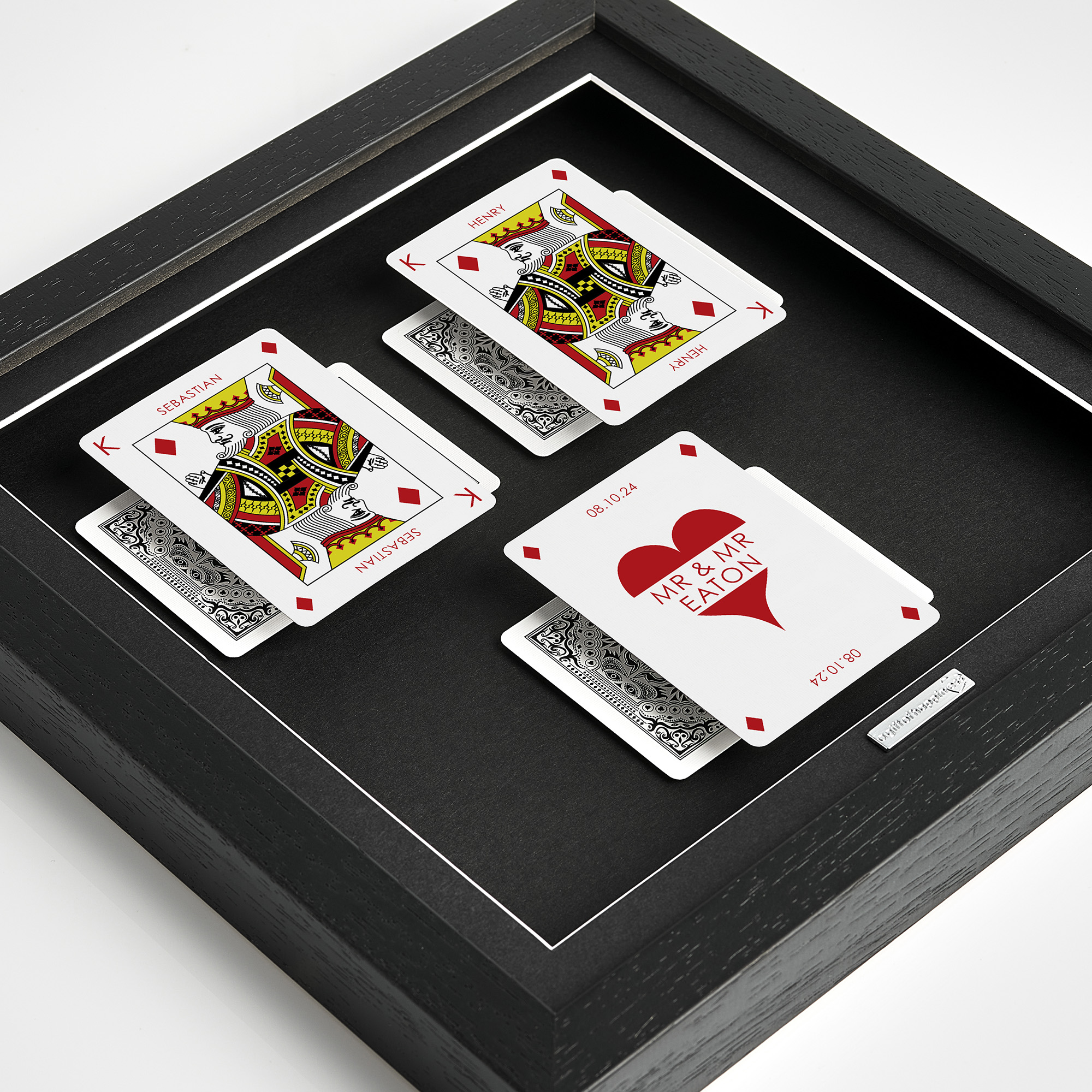 Personalised couples wall art featuring King and King playing cards with a milestone occasion and date