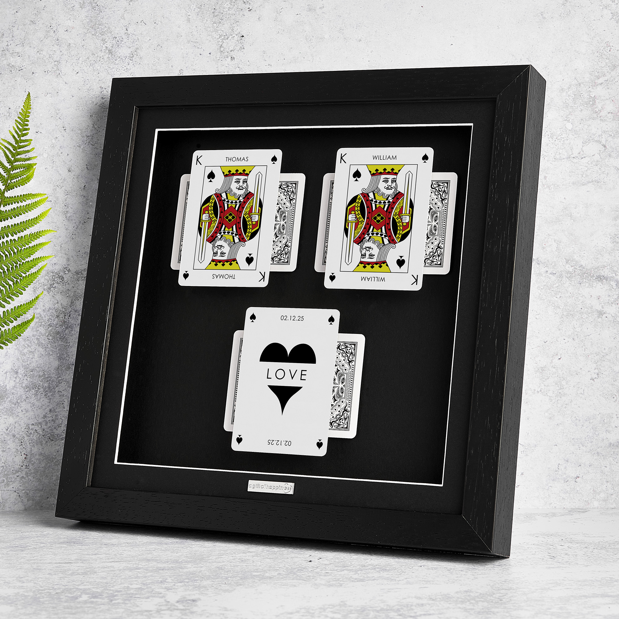 Personalised couples wall art featuring King and King playing cards with a milestone occasion and date