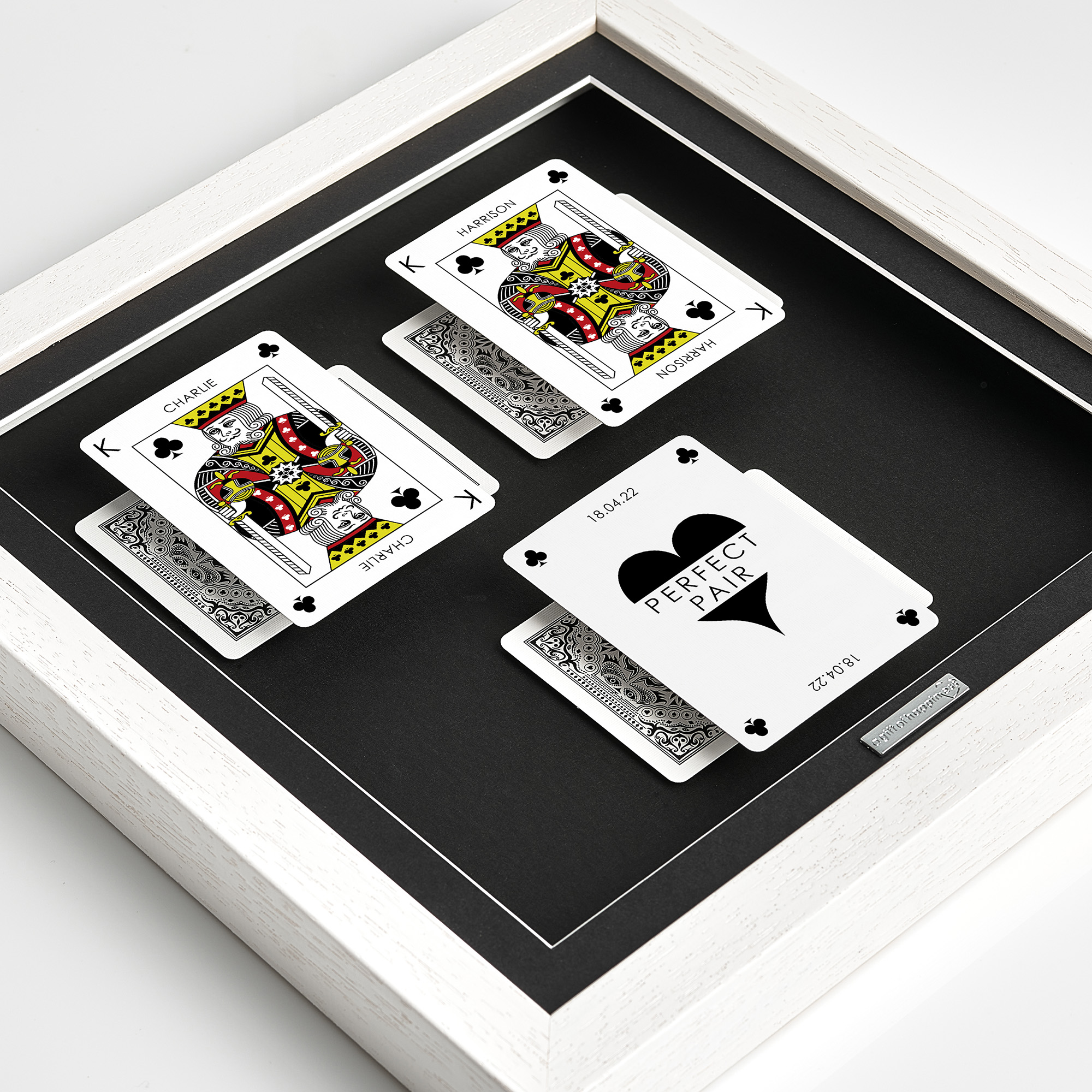 Personalised couples wall art featuring King and King playing cards with a milestone occasion and date