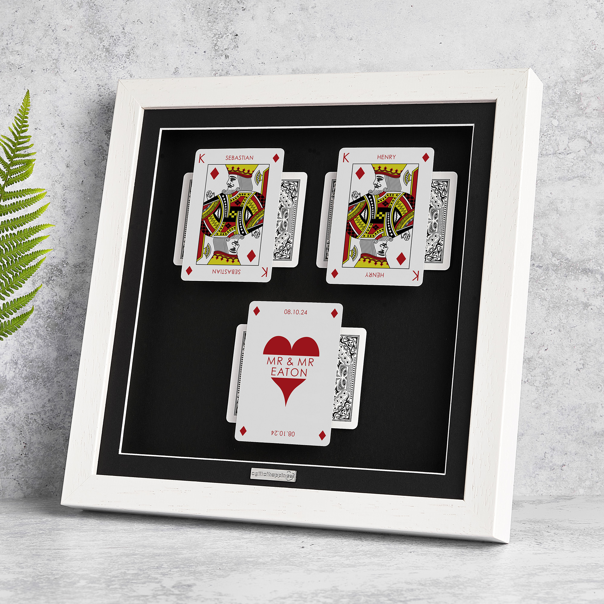 Personalised couples wall art featuring King and King playing cards with a milestone occasion and date