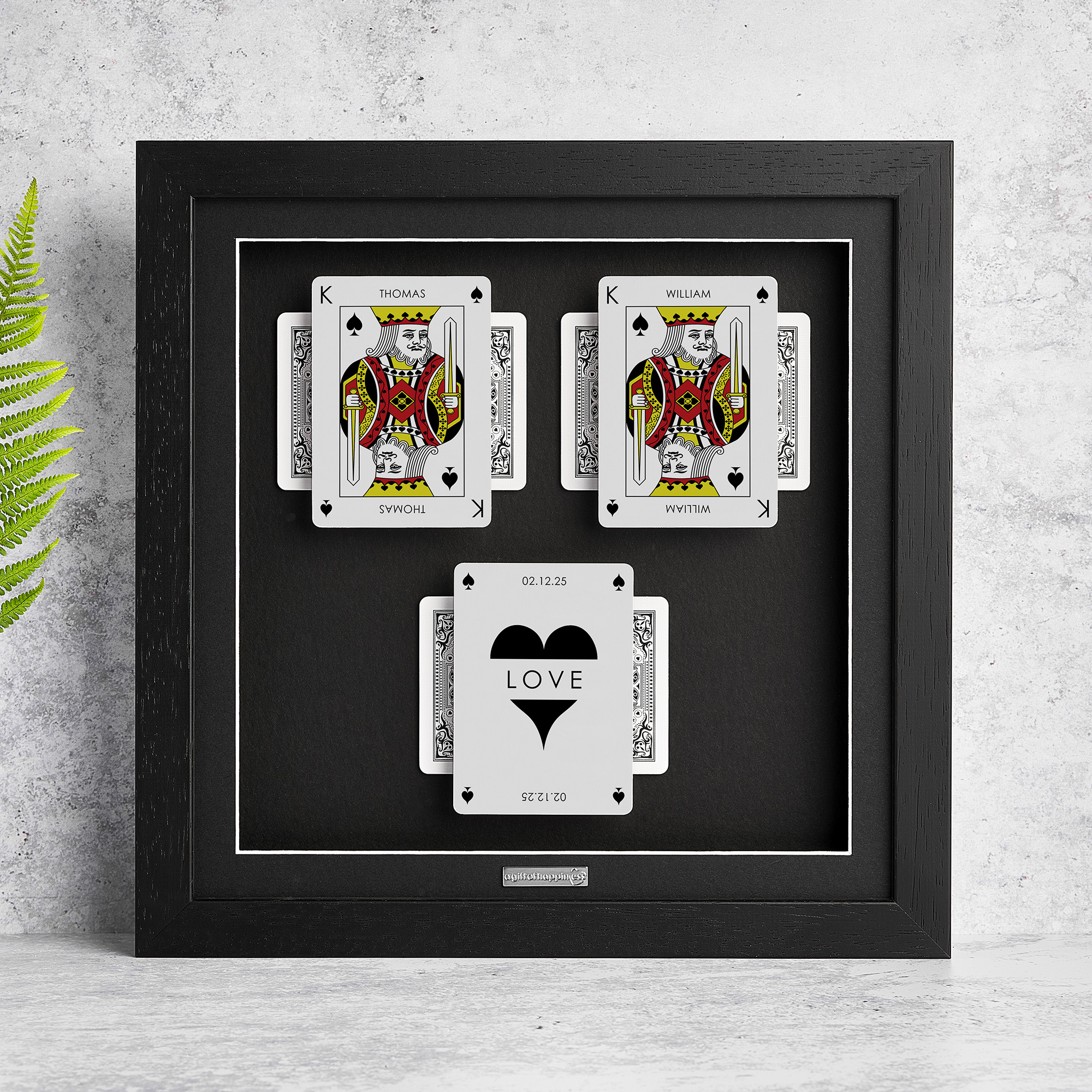 Personalised couples wall art featuring King and King playing cards with a milestone occasion and date
