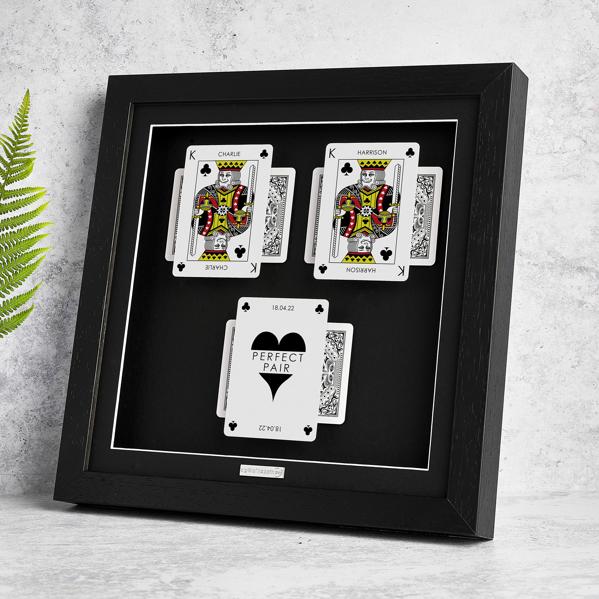 Personalised couples wall art featuring King and King playing cards with a milestone occasion and date