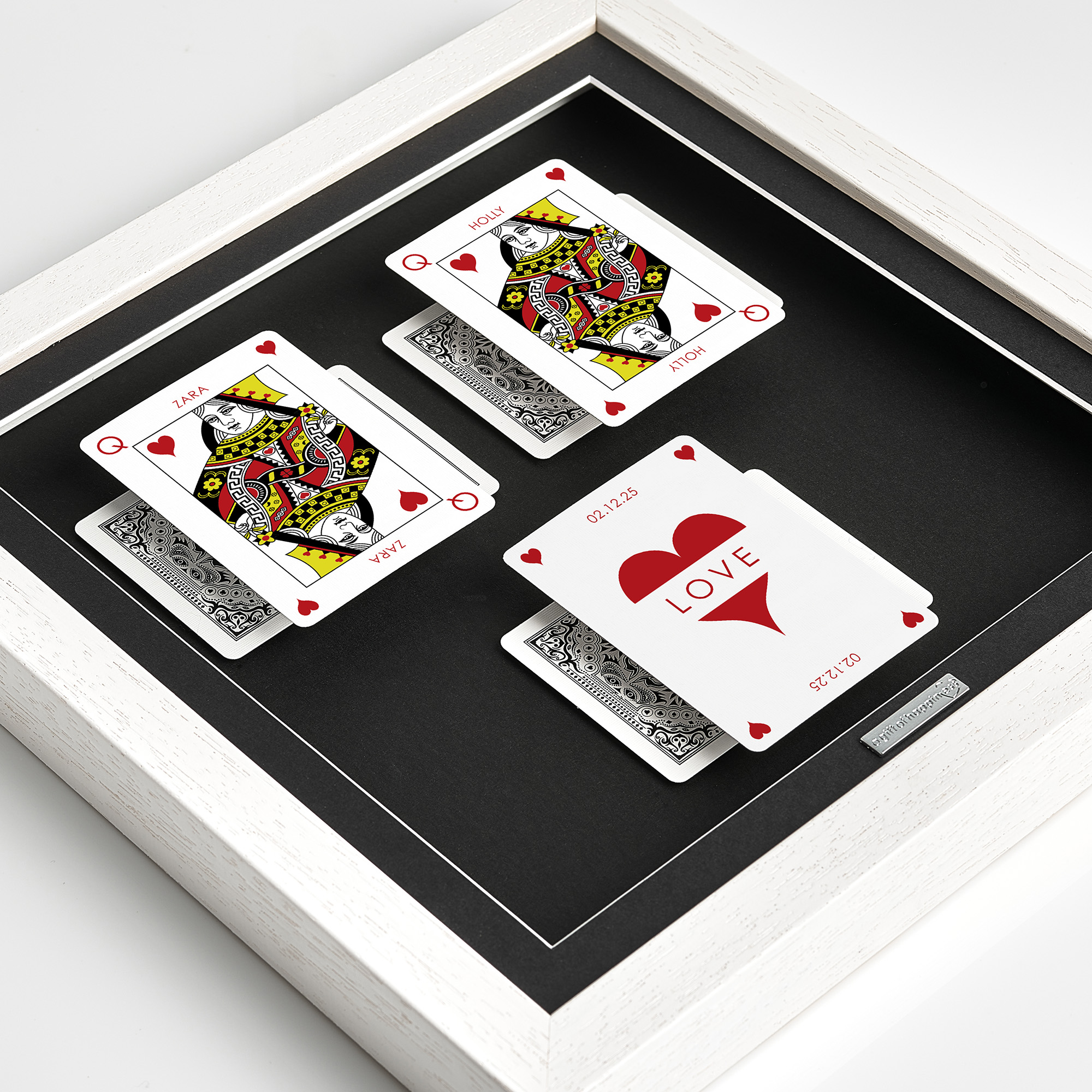 Personalised couples wall art featuring Queen and Queen playing cards with a milestone occasion and date