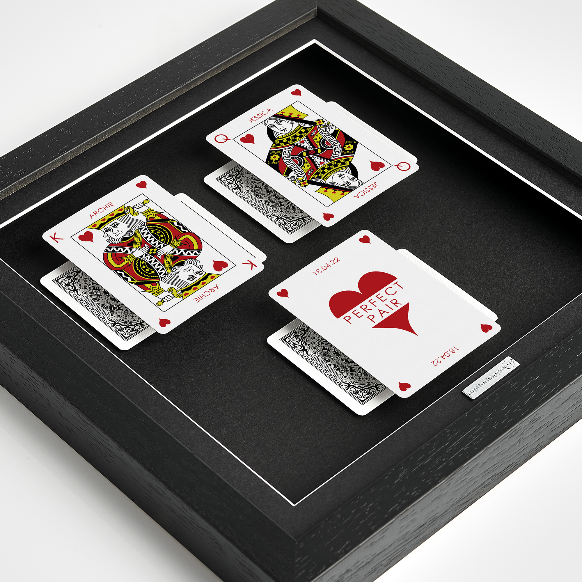 Personalised couples wall art featuring King and Queen playing cards with a milestone occasion and date
