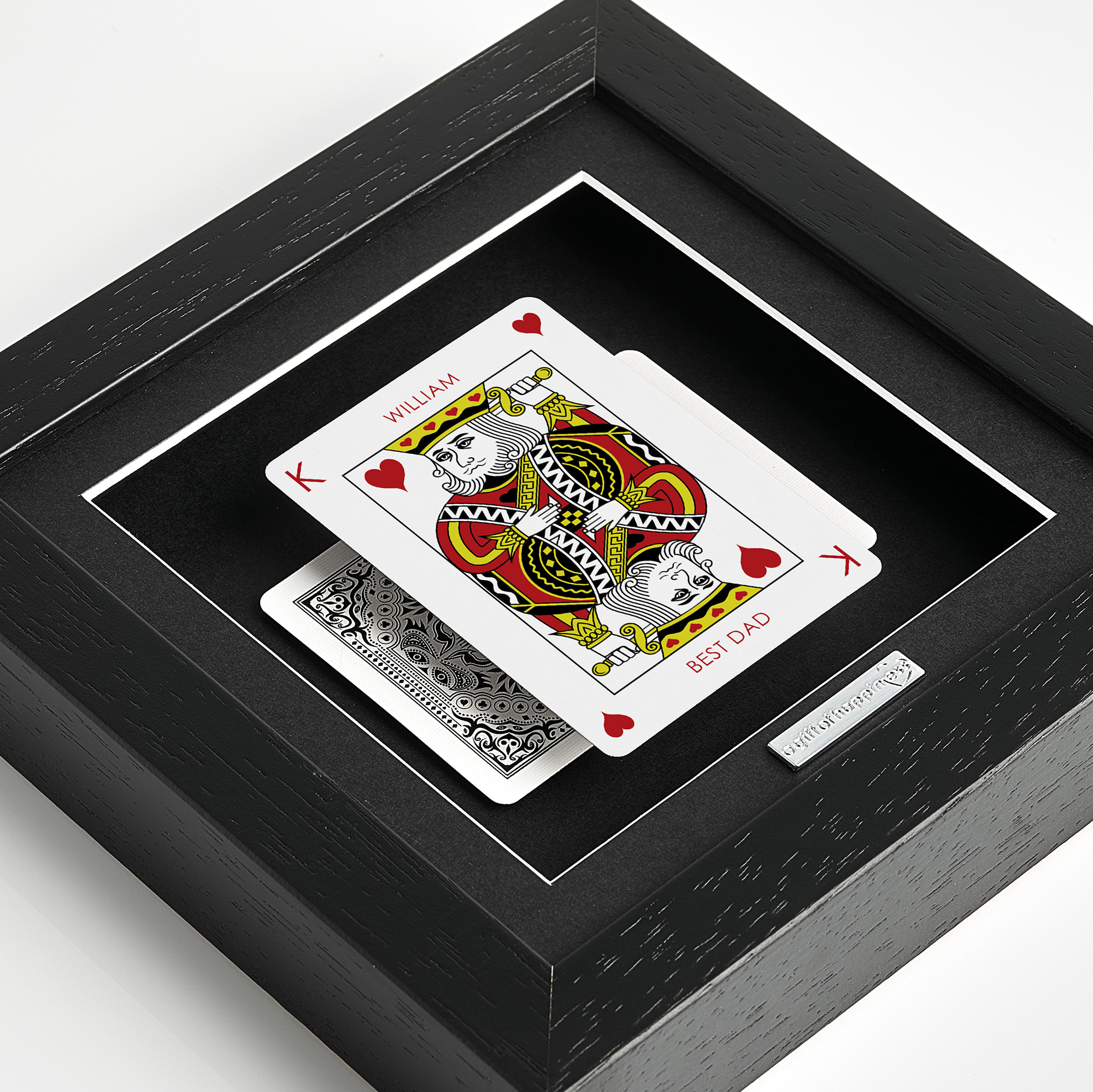 Personalised King of Hearts playing card frame with name and “Best Dad” message in deep box picture frame