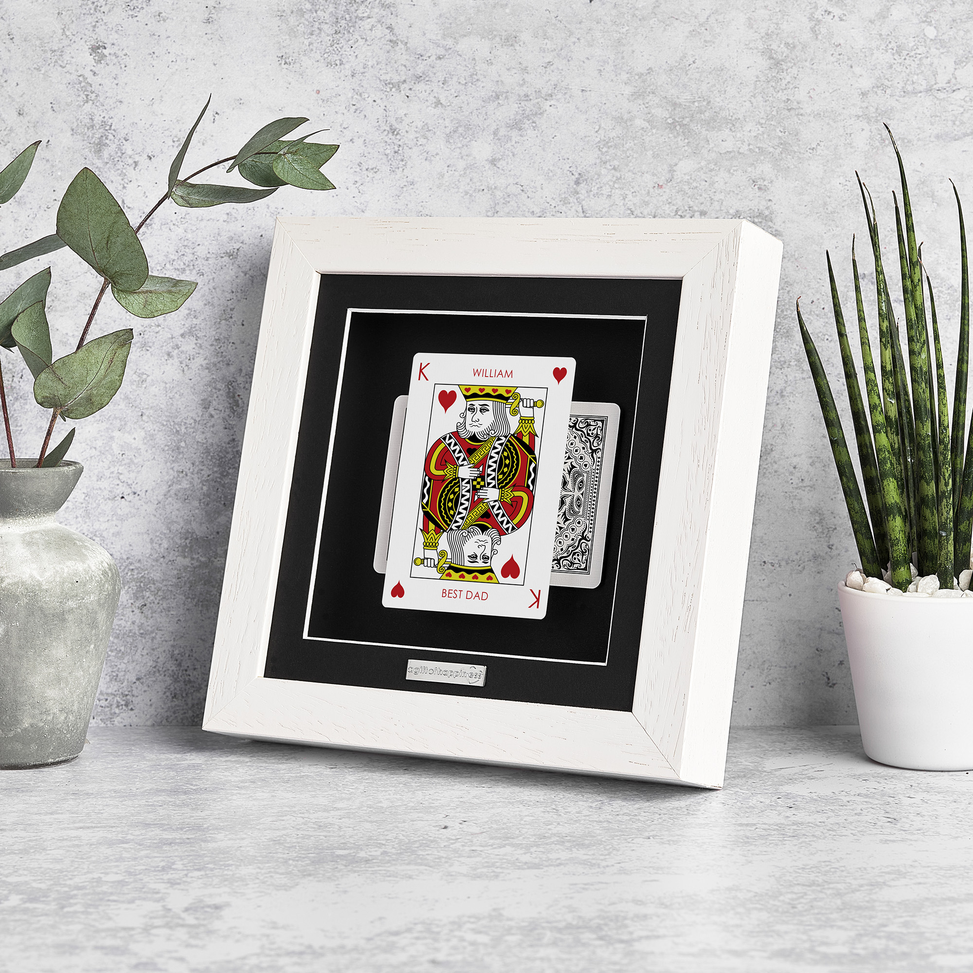 Personalised King of Hearts playing card frame with name and “Best Dad” message in deep box picture frame