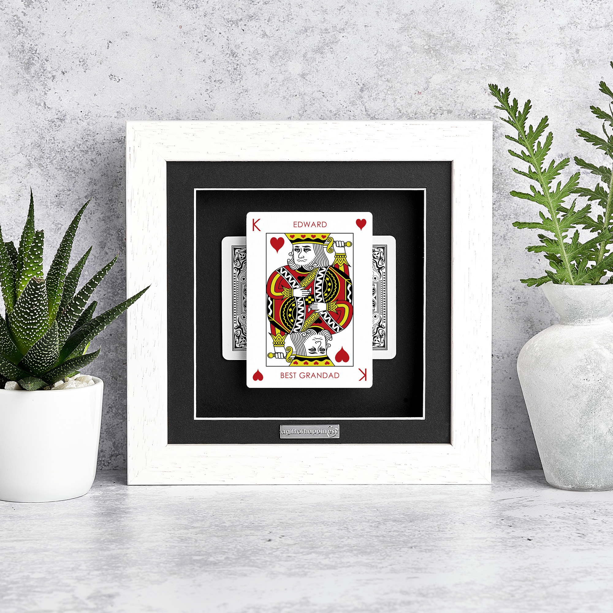 Personalised King of Hearts playing card frame with name and “Best Grandad” message in deep box picture frame