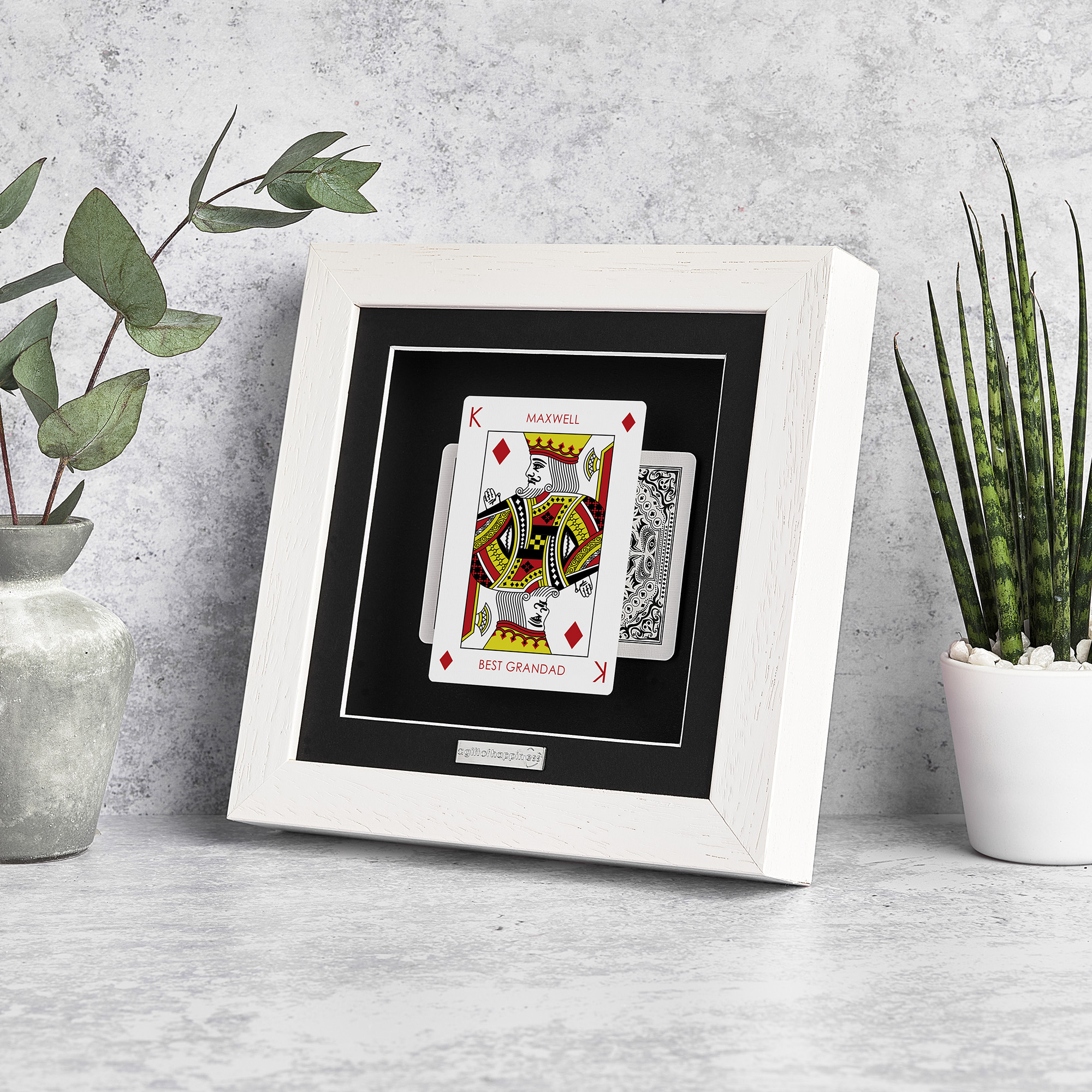 Personalised King of Diamonds playing card frame with name and “Best Grandad” message in deep box picture frame