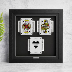 Personalised couples wall art featuring King and Queen playing cards with a milestone occasion and date